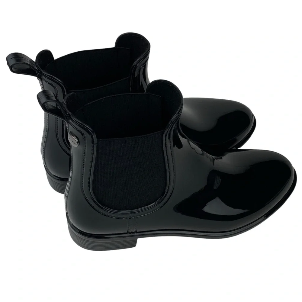 Aldo Chelsea Black Rain Boot Faux Patent Leather Women’s Size 6 US 36 EU